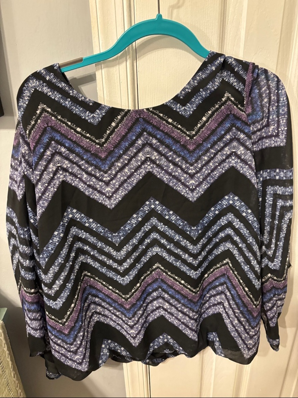 AGB Black Chevron Zigzag Blouse with Purple and Blue Accent